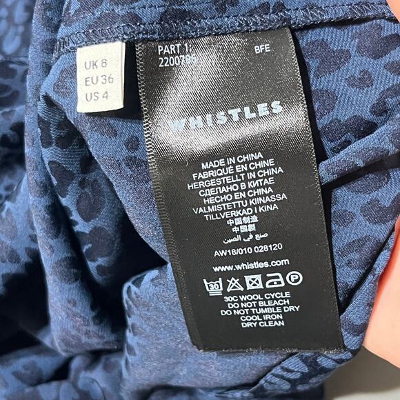 Whistles Women's Blue Animal Jacquard Leopard Balloon Sleeve Blouse Size 4 - Picture 4 of 7